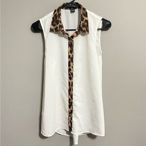 Forever 21 White Blouse with Leopard Print Accents